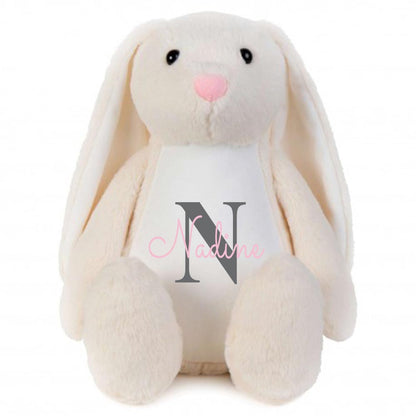 Stofftier Hase beige mit Name personalisiert Kuscheltier Stoffhase für Kinder Flauschiges Plüschtier 40cm Motiv Buchstabe