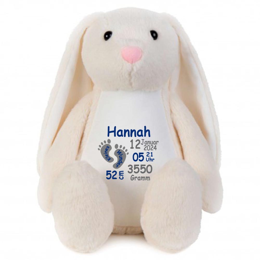 Stofftier Hase beige mit Name personalisiert Kuscheltier Stoffhase für Kinder Flauschiges Plüschtier 40cm Motiv Füßchen
