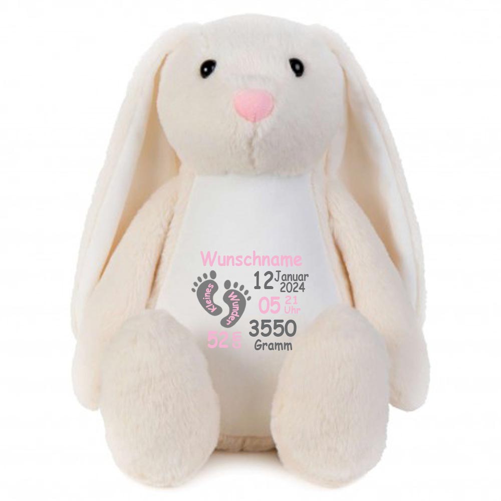 Stofftier Hase beige mit Name personalisiert Kuscheltier Stoffhase für Kinder Flauschiges Plüschtier 40cm Motiv Füßchen