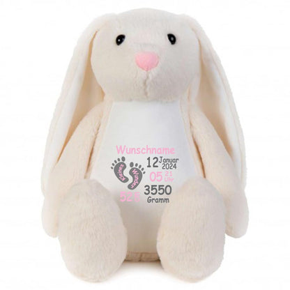 Stofftier Hase beige mit Name personalisiert Kuscheltier Stoffhase für Kinder Flauschiges Plüschtier 40cm Motiv Füßchen