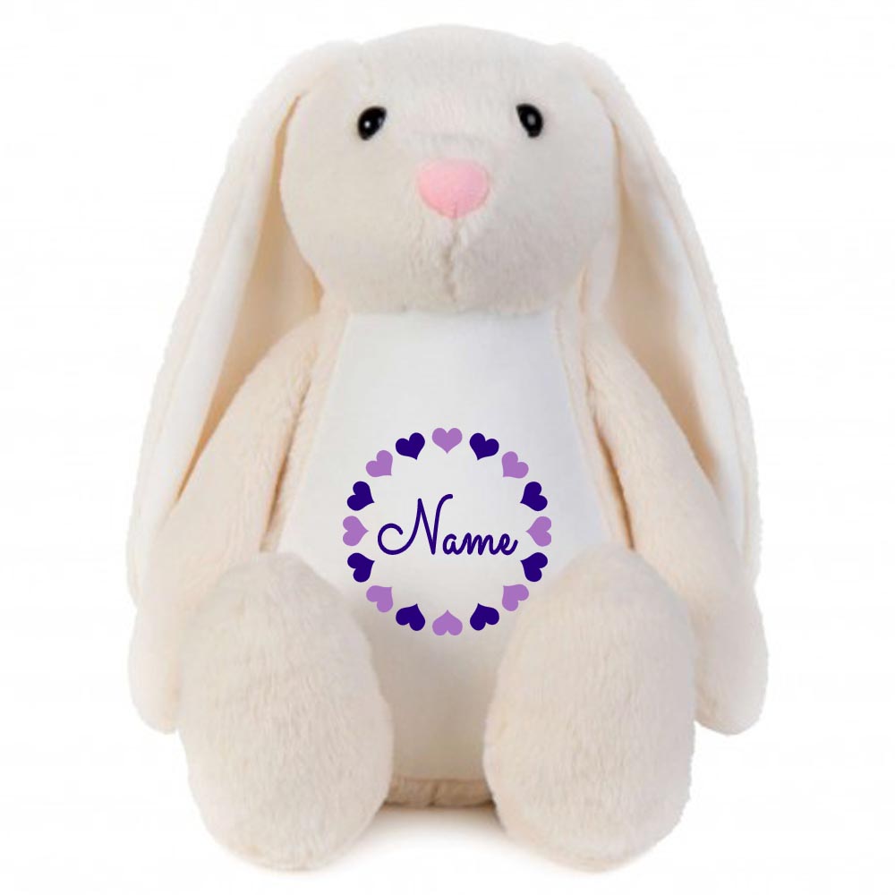 Stofftier Hase beige mit Name personalisiert Kuscheltier Stoffhase für Kinder Flauschiges Plüschtier 40cm Motiv Herzkreis