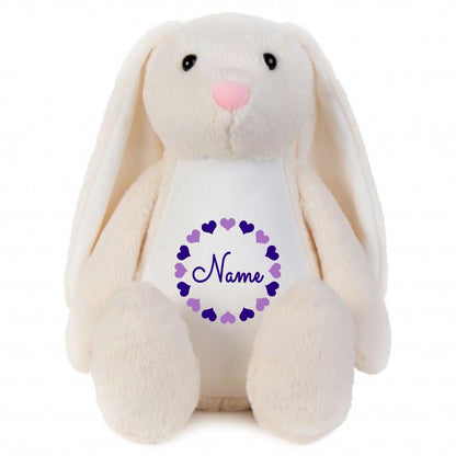 Stofftier Hase beige mit Name personalisiert Kuscheltier Stoffhase für Kinder Flauschiges Plüschtier 40cm Motiv Herzkreis