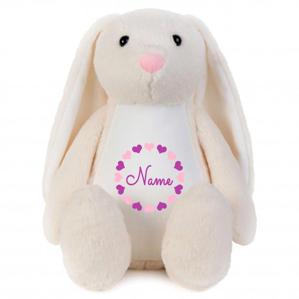Stofftier Hase beige mit Name personalisiert Kuscheltier Stoffhase für Kinder Flauschiges Plüschtier 40cm Motiv Herzkreis