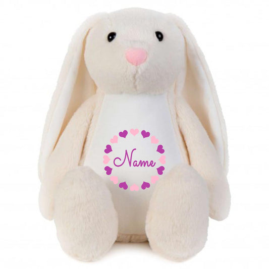 Stofftier Hase beige mit Name personalisiert Kuscheltier Stoffhase für Kinder Flauschiges Plüschtier 40cm Motiv Herzkreis
