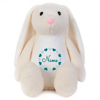 Stofftier Hase beige mit Name personalisiert Kuscheltier Stoffhase für Kinder Flauschiges Plüschtier 40cm Motiv Herzkreis