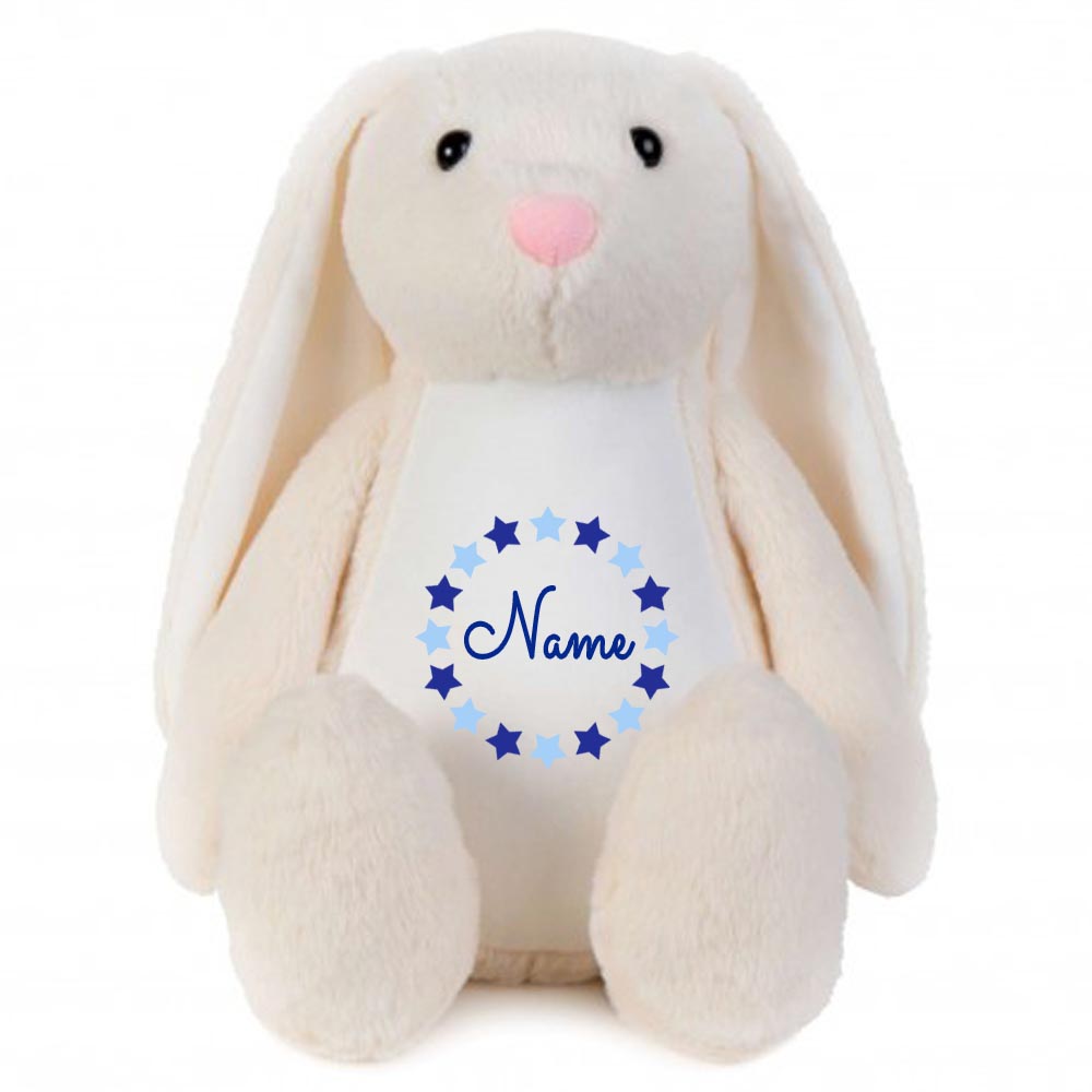 Stofftier Hase beige mit Name personalisiert Kuscheltier Stoffhase für Kinder Flauschiges Plüschtier 40cm Motiv Sternkreis