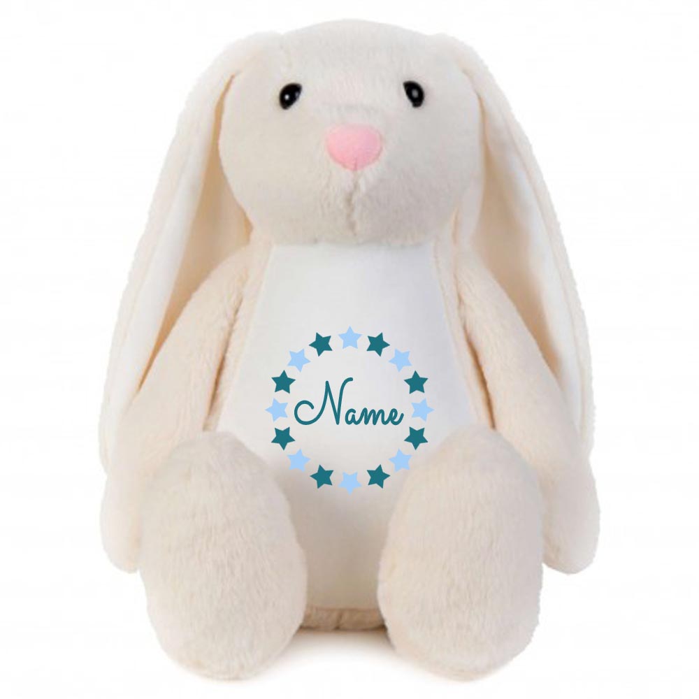Stofftier Hase beige mit Name personalisiert Kuscheltier Stoffhase für Kinder Flauschiges Plüschtier 40cm Motiv Sternkreis