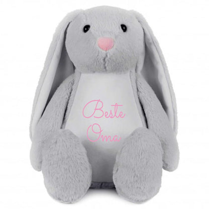 Stofftier Hase Grau mit Name personalisiert Kuscheltier Stoffhase für Kinder Flauschiges Plüschtier 40cm