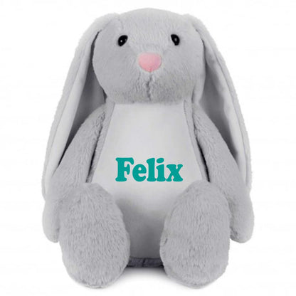 Stofftier Hase Grau mit Name personalisiert Kuscheltier Stoffhase für Kinder Flauschiges Plüschtier 40cm