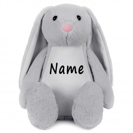 Stofftier Hase Grau mit Name personalisiert Kuscheltier Stoffhase für Kinder Flauschiges Plüschtier 40cm