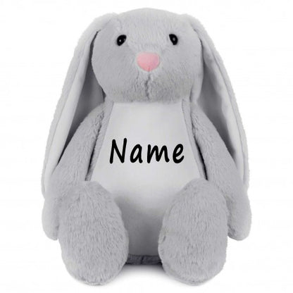 Stofftier Hase Grau mit Name personalisiert Kuscheltier Stoffhase für Kinder Flauschiges Plüschtier 40cm