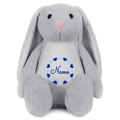 Stofftier Hase Grau mit Name personalisiert Kuscheltier Stoffhase für Kinder Flauschiges Plüschtier 40cm Motiv Herzkreis