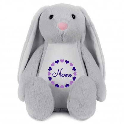 Stofftier Hase Grau mit Name personalisiert Kuscheltier Stoffhase für Kinder Flauschiges Plüschtier 40cm Motiv Herzkreis