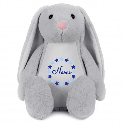 Stofftier Hase Grau mit Name personalisiert Kuscheltier Stoffhase für Kinder Flauschiges Plüschtier 40cm Motiv Sternkreis