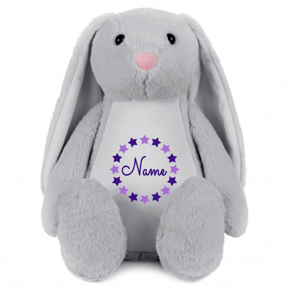 Stofftier Hase Grau mit Name personalisiert Kuscheltier Stoffhase für Kinder Flauschiges Plüschtier 40cm Motiv Sternkreis
