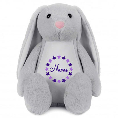 Stofftier Hase Grau mit Name personalisiert Kuscheltier Stoffhase für Kinder Flauschiges Plüschtier 40cm Motiv Sternkreis