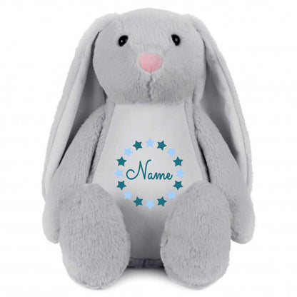 Stofftier Hase Grau mit Name personalisiert Kuscheltier Stoffhase für Kinder Flauschiges Plüschtier 40cm Motiv Sternkreis