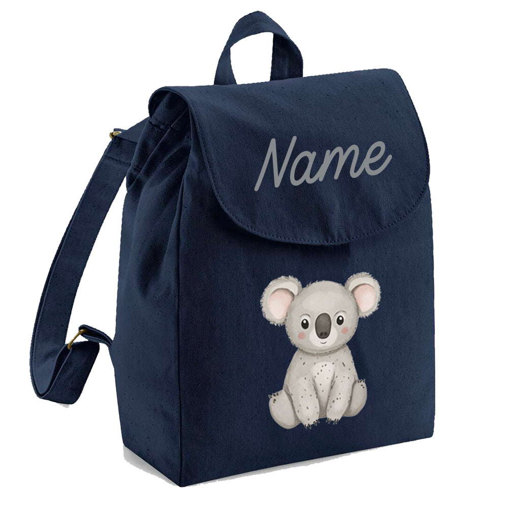 Personalisierter Rucksack aus Bio Baumwolle Kinderrucksack Name und Dschungeltier bedruckt verschiedene Farben