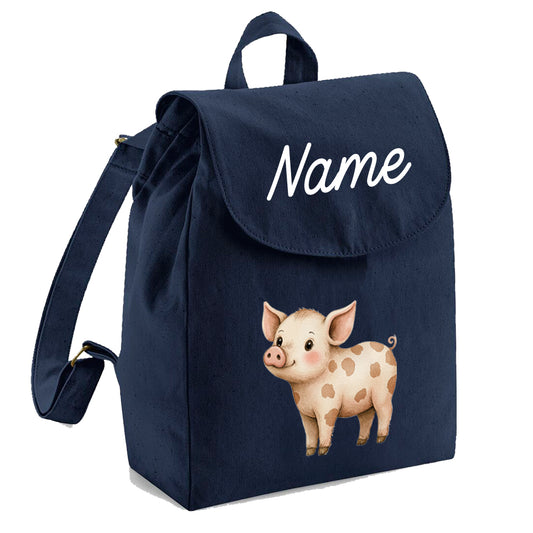 Personalisierter Rucksack aus Bio Baumwolle Kinderrucksack Name und Bauernhoftier bedruckt verschiedene Farben