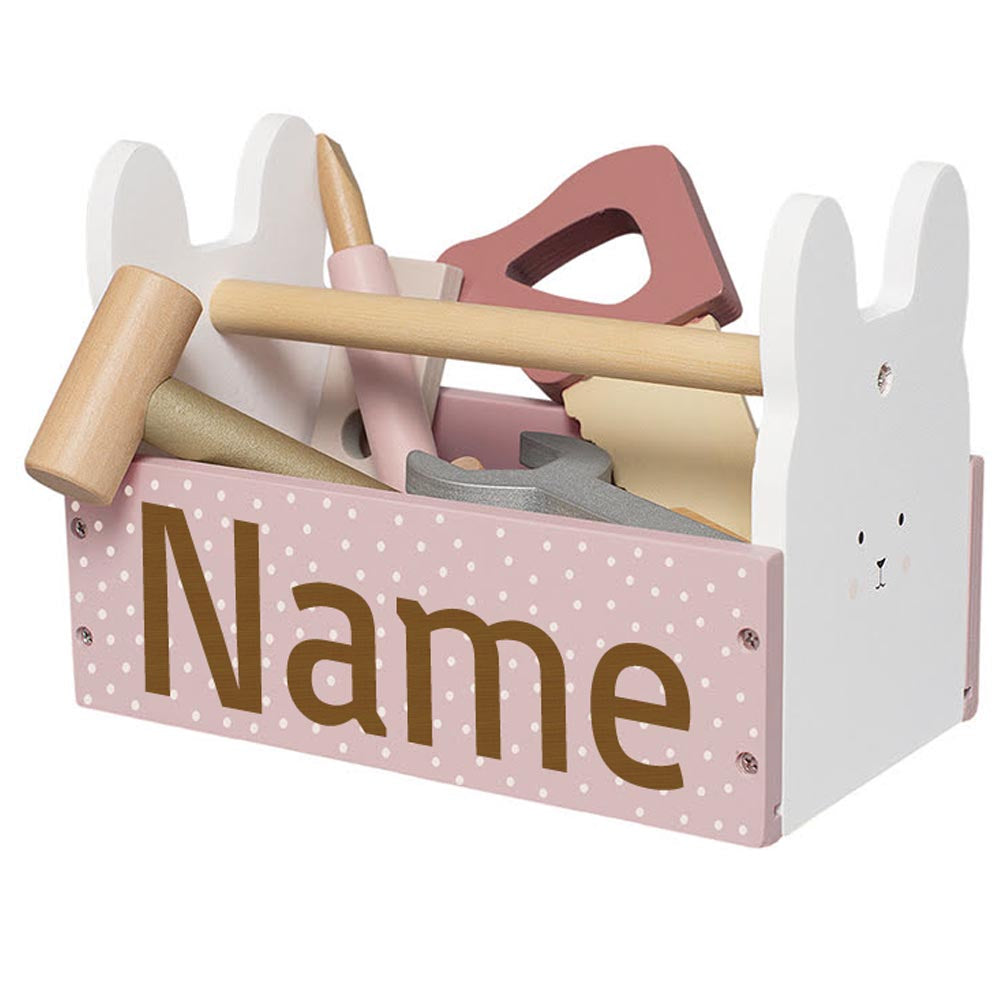 Werkzeugkiste Werkzeugkasten aus Holz Hase personalisiert mit Name Baby Geschenk mit Gravur