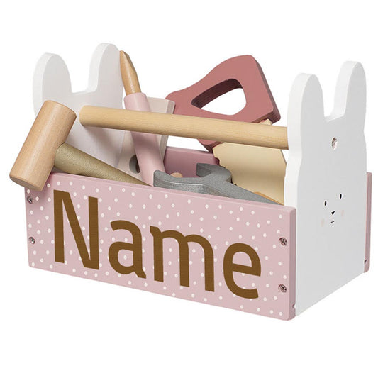 Werkzeugkiste Werkzeugkasten aus Holz Hase personalisiert mit Name Baby Geschenk mit Gravur