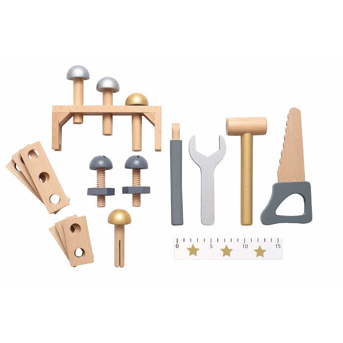 Werkzeugkiste Werkzeugkasten aus Holz grau personalisiert mit Name Baby Geschenk mit Gravur