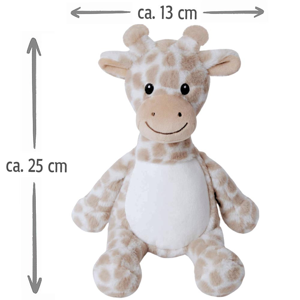 Kleines Stofftier PERSONALISIERT Giraffe mit Name bedruckt Kuscheltier Plüschtier 25cm hellbraun