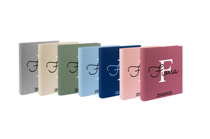 Zeugnismappe mit Namen personalisiert aus Leinen Schulkind Geschenk zur Einschulung Motiv Buchstabe