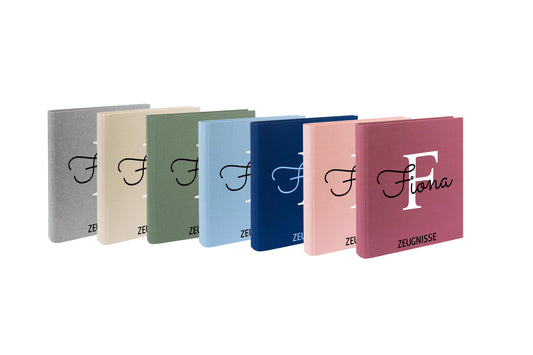 Zeugnismappe mit Namen personalisiert aus Leinen Schulkind Geschenk zur Einschulung Motiv Buchstabe