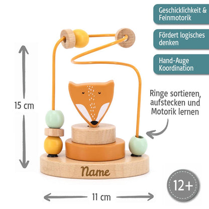 Trixie Mini Motorikschleife aus Holz PERSONALISIERT Steckspiel mit Namen graviert Geschenk zur Geburt Fuchs