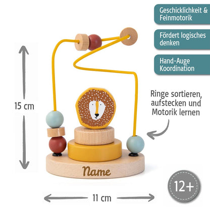 Trixie Mini Motorikschleife aus Holz PERSONALISIERT Steckspiel mit Namen graviert Geschenk zur Geburt Löwe