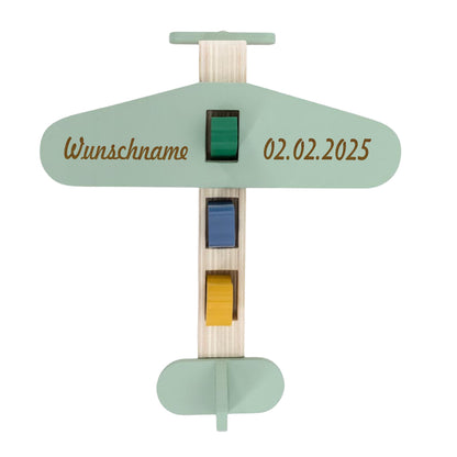 PERSONALISIERTES Spielflugzeug aus Holz mit Name graviert Motorikspielzeug Holzflugzeug ab 18 Monate