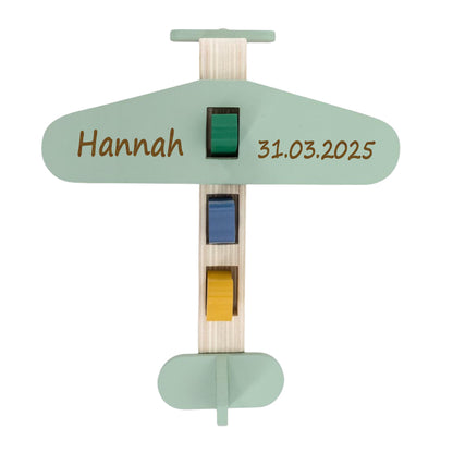 PERSONALISIERTES Spielflugzeug aus Holz mit Name graviert Motorikspielzeug Holzflugzeug ab 18 Monate