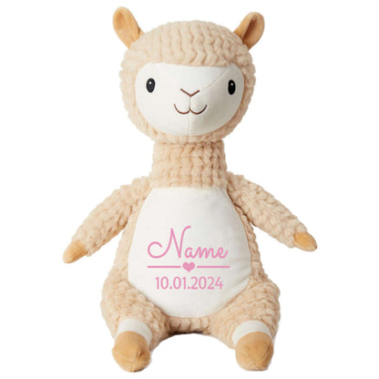 Stofftier Alpaka mit Name personalisiert Kuscheltier für Kinder Flauschiges Plüschtier 40cm Motiv Name und Datum