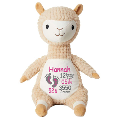 Stofftier Alpaka mit Name personalisiert Kuscheltier für Kinder Flauschiges Plüschtier 40cm Motiv Füßchen