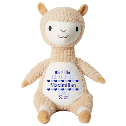 Stofftier Alpaka mit Name personalisiert Kuscheltier für Kinder Flauschiges Plüschtier 40cm Motiv Geburt