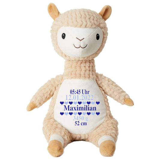 Stofftier Alpaka mit Name personalisiert Kuscheltier für Kinder Flauschiges Plüschtier 40cm Motiv Geburt