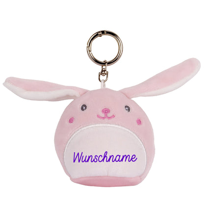 Stofftier Schlüsselanhänger mit Schnellöffner, Personalisierbar mit Name oder Text, Anhänger 16cm Hase