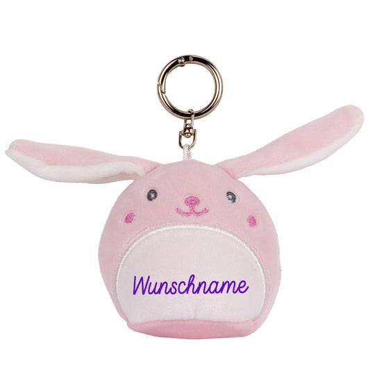 Stofftier Schlüsselanhänger mit Schnellöffner, Personalisierbar mit Name oder Text, Anhänger 16cm Hase