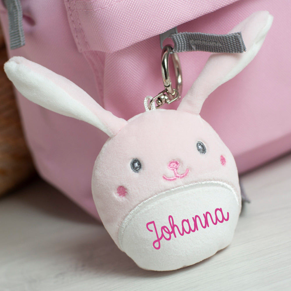 Stofftier Schlüsselanhänger mit Schnellöffner, Personalisierbar mit Name oder Text, Anhänger 16cm Hase