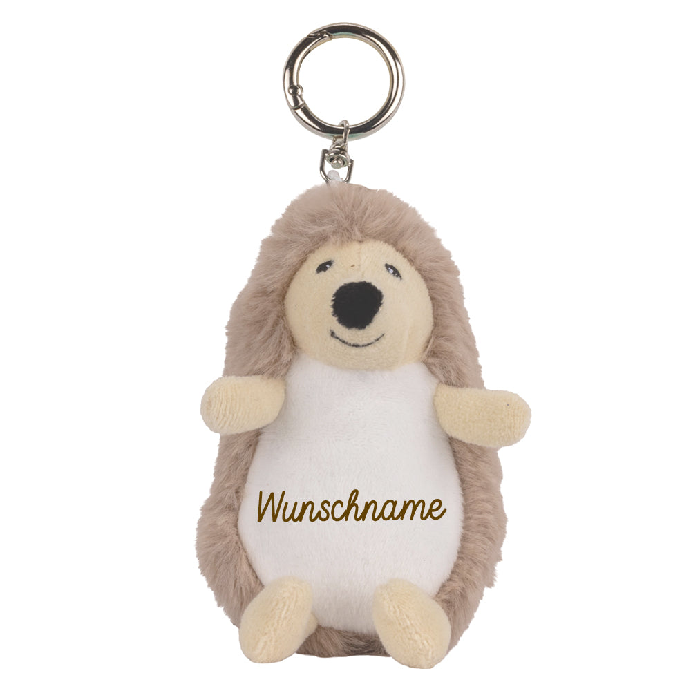 Stofftier Schlüsselanhänger mit Schnellöffner, Personalisierbar mit Name oder Text, Anhänger 16cm Igel