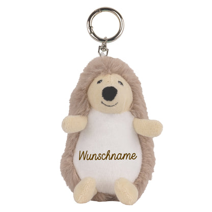 Stofftier Schlüsselanhänger mit Schnellöffner, Personalisierbar mit Name oder Text, Anhänger 16cm Igel