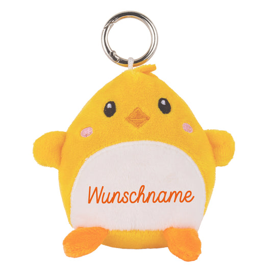 Stofftier Schlüsselanhänger mit Schnellöffner, Personalisierbar mit Name oder Text, Anhänger 16cm Küken
