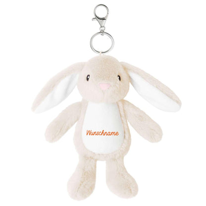 Plüschtier Schlüsselanhänger Hase beige mit Schnellöffner, Personalisierbar mit Name oder Text, Stofftier Anhänger (Kopie)