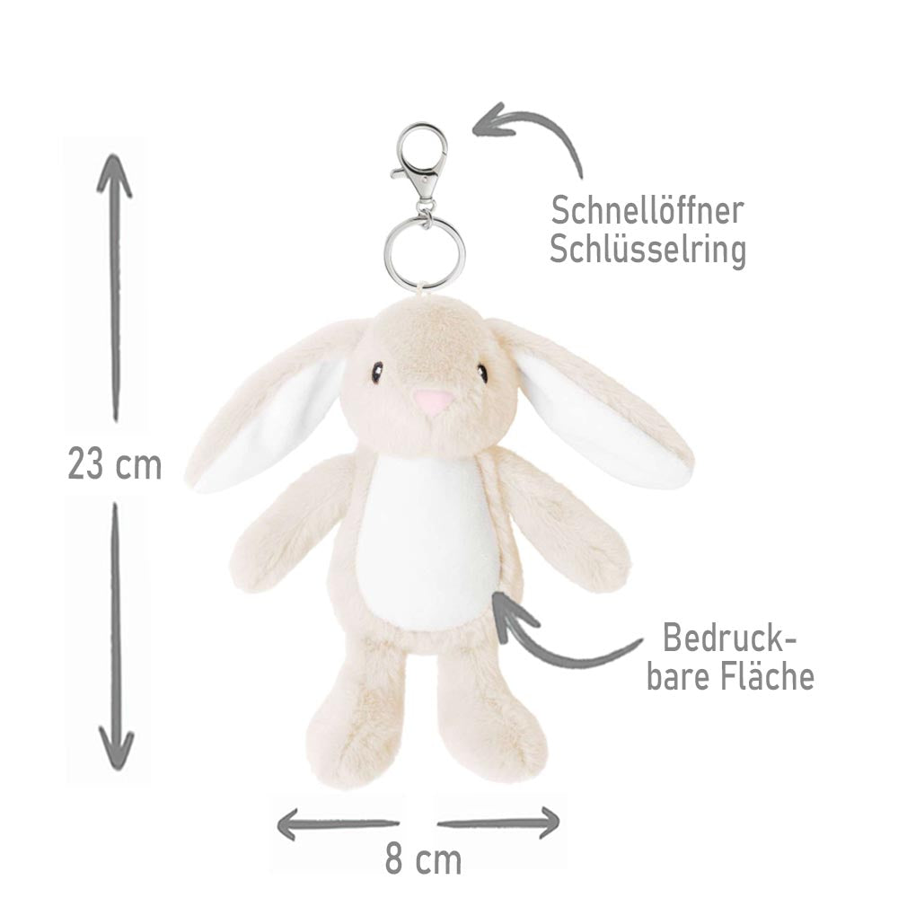 Plüschtier Schlüsselanhänger Hase beige mit Schnellöffner, Personalisierbar mit Name oder Text, Stofftier Anhänger (Kopie)