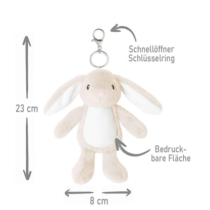 Plüschtier Schlüsselanhänger Hase beige mit Schnellöffner, Personalisierbar mit Name oder Text, Stofftier Anhänger (Kopie)