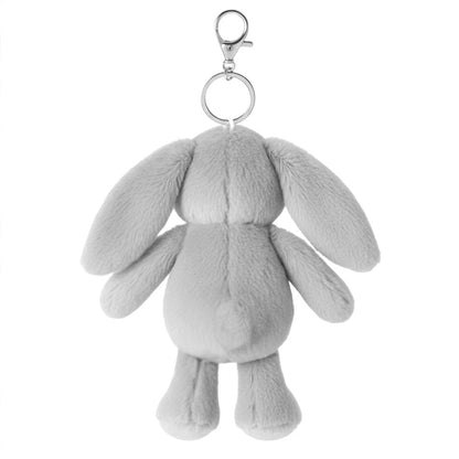 Plüschtier Schlüsselanhänger Hase grau mit Schnellöffner, Personalisierbar mit Name oder Text, Stofftier Anhänger