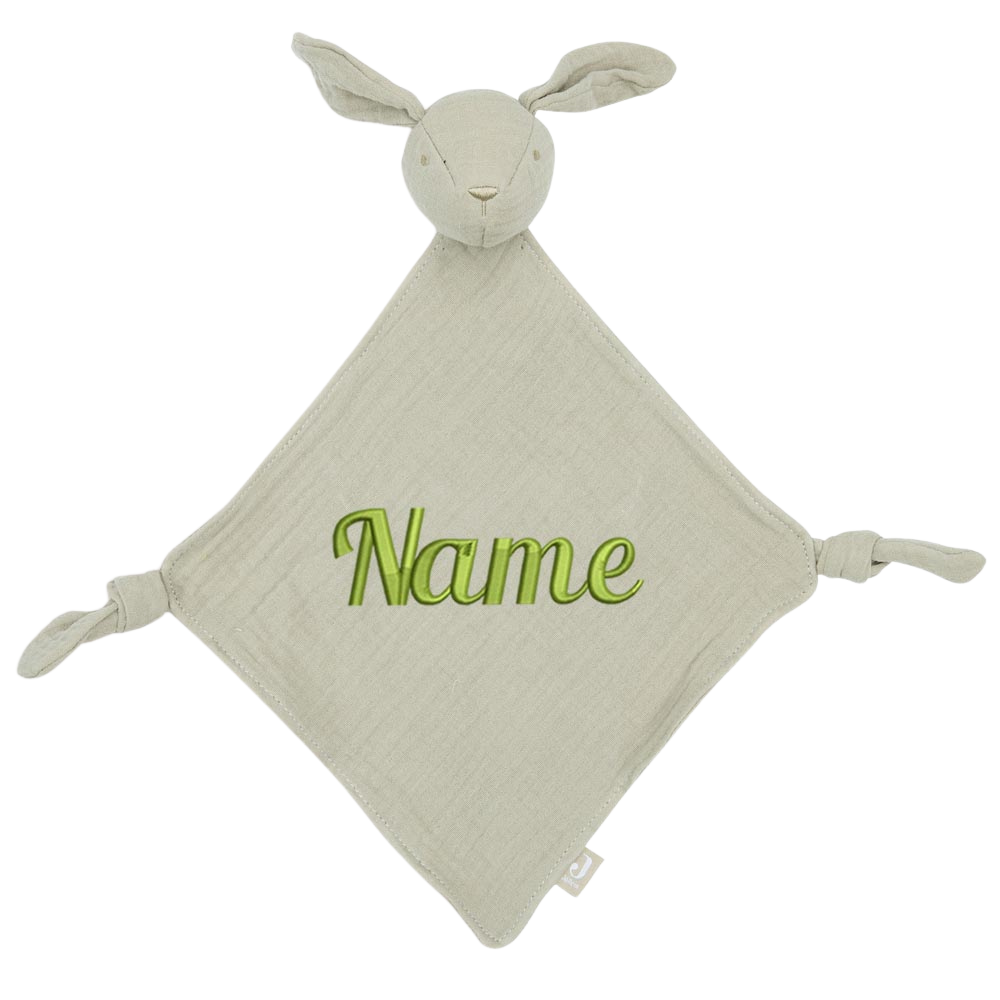 Schnuffeltuch mit Name Bestickt Kuscheltuch personalisiert Tröster Geschenk zur Geburt HASE olivgrün