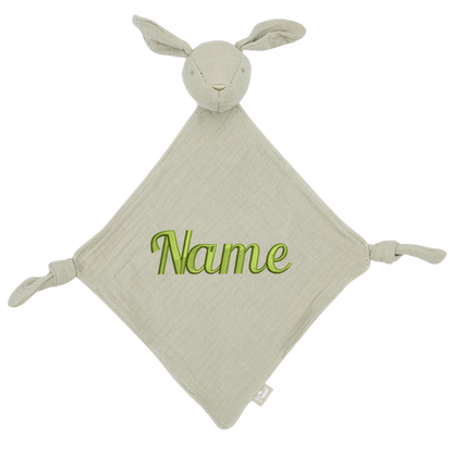 Schnuffeltuch mit Name Bestickt Kuscheltuch personalisiert Tröster Geschenk zur Geburt HASE olivgrün
