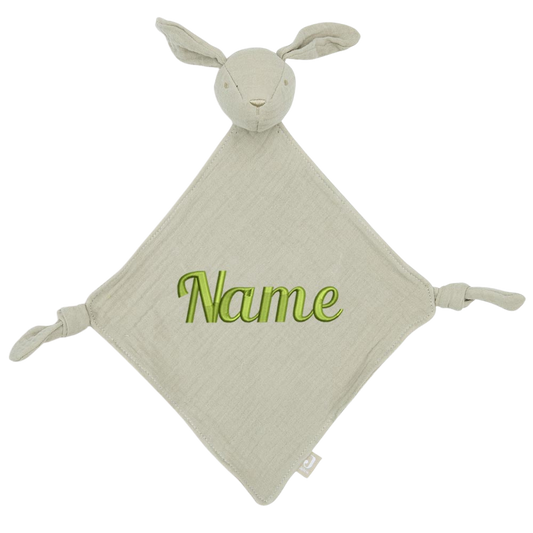 Schnuffeltuch mit Name Bestickt Kuscheltuch personalisiert Tröster Geschenk zur Geburt HASE olivgrün